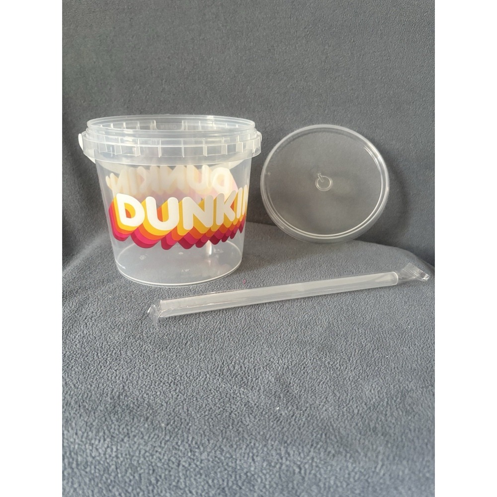 Dunkin' Donuts Limited Edition Drink Bucket 48 oz Cup Lid and Sealed Straw New